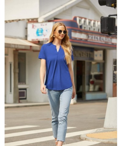 Womens Dressy Casual Summer Tops V Neck Short Sleeve Blouses Loose Work Tunic Shirts Blue $10.75 Tops