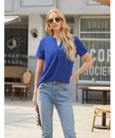 Womens Dressy Casual Summer Tops V Neck Short Sleeve Blouses Loose Work Tunic Shirts Blue $10.75 Tops