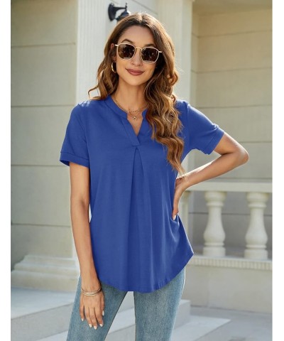 Womens Dressy Casual Summer Tops V Neck Short Sleeve Blouses Loose Work Tunic Shirts Blue $10.75 Tops