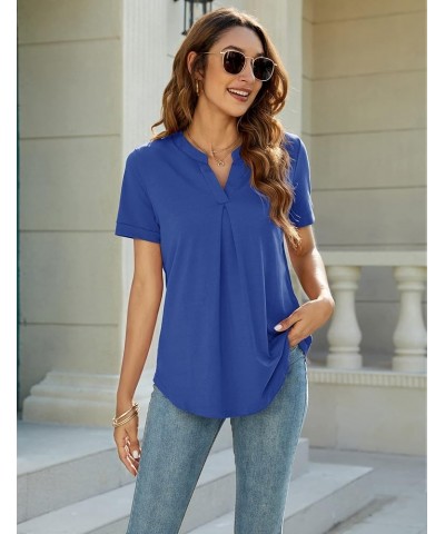 Womens Dressy Casual Summer Tops V Neck Short Sleeve Blouses Loose Work Tunic Shirts Blue $10.75 Tops