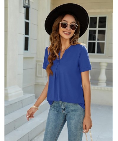 Womens Dressy Casual Summer Tops V Neck Short Sleeve Blouses Loose Work Tunic Shirts Blue $10.75 Tops