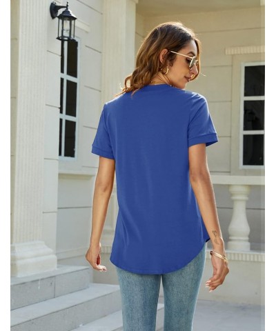 Womens Dressy Casual Summer Tops V Neck Short Sleeve Blouses Loose Work Tunic Shirts Blue $10.75 Tops