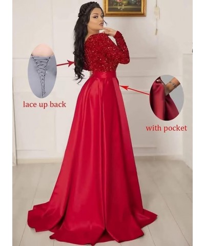 Women's Sequin Prom Dresses V Neck Long Sleeve Satin Floor Length Gown Formal Evening Dresses with Slit Black-hotpink $36.00 ...