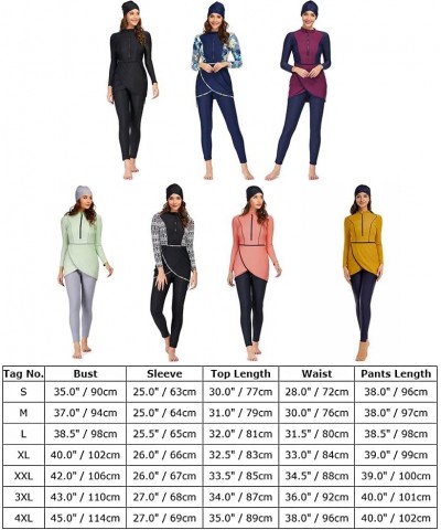 Womens Muslim Swimsuits Full Coverage Long Sleeve Swimwear Burkini Hijab Bathing Suit S-4XL Black Print C $19.70 Swimsuits