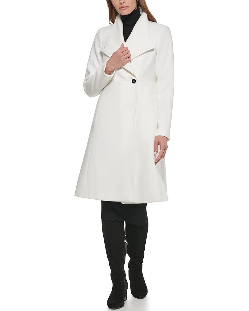 Women's Ring Snap Detail Asymmetrical Closure Stand Collar Welt Pockets Coat White $77.50 Jackets