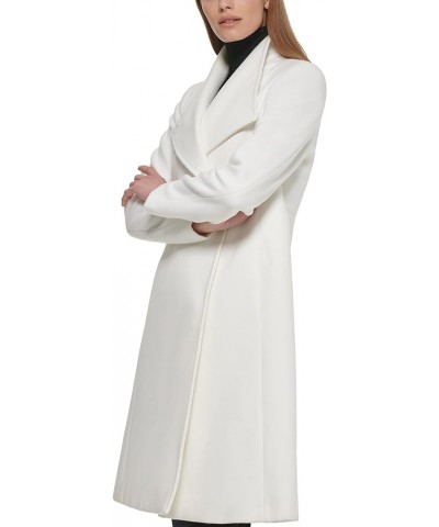 Women's Ring Snap Detail Asymmetrical Closure Stand Collar Welt Pockets Coat White $77.50 Jackets