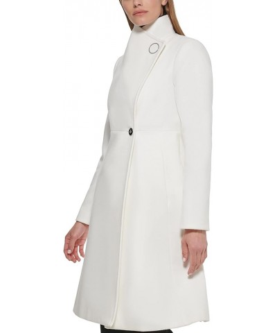 Women's Ring Snap Detail Asymmetrical Closure Stand Collar Welt Pockets Coat White $77.50 Jackets