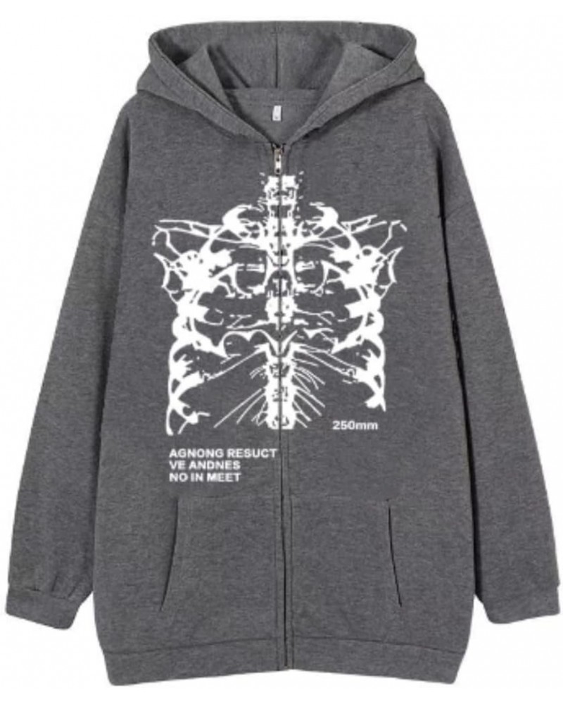 Women Men Y2K Goth Skeleton Zip Up Hoodie, Korean Alt Grunge Winter Fall Dark Academia Harajuku Punk Emo Hooded Jacket Gyw $1...