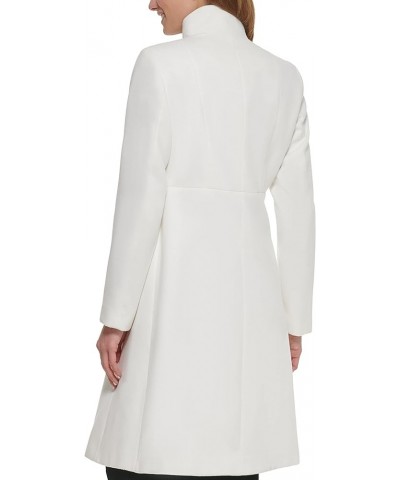 Women's Ring Snap Detail Asymmetrical Closure Stand Collar Welt Pockets Coat White $77.50 Jackets