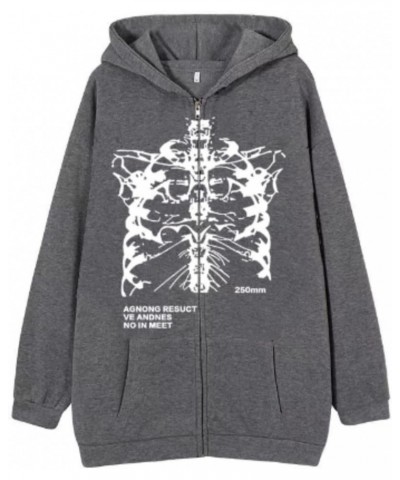 Women Men Y2K Goth Skeleton Zip Up Hoodie, Korean Alt Grunge Winter Fall Dark Academia Harajuku Punk Emo Hooded Jacket Gyw $1...