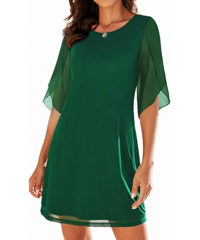 Women's Ruffle 3/4 Sleeve Stretchy Mesh Dress Casual Scoop Neck Elegant Cocktail Dresses for Women Evening Party Dark Green $...