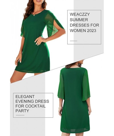 Women's Ruffle 3/4 Sleeve Stretchy Mesh Dress Casual Scoop Neck Elegant Cocktail Dresses for Women Evening Party Dark Green $...