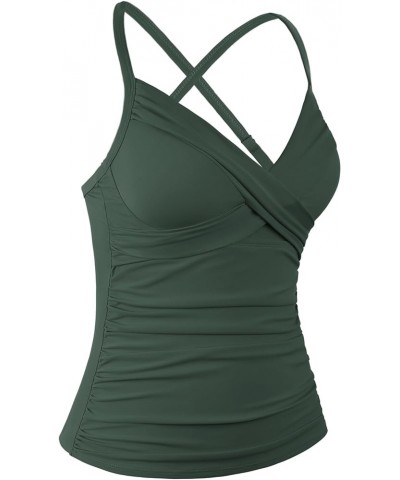 Women's Underwire Tankini Top Cross Front V Neck Push Up Swim Top Ruched Tummy Control Bathing Suit Tops Deep Army Green $22....