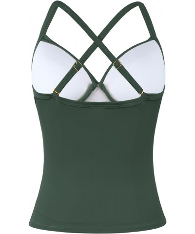 Women's Underwire Tankini Top Cross Front V Neck Push Up Swim Top Ruched Tummy Control Bathing Suit Tops Deep Army Green $22....