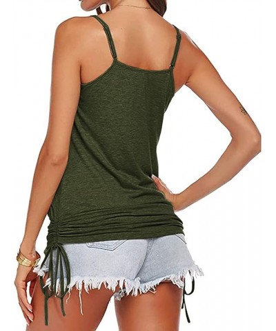 Women Summer Tank Tops Casual Spaghetti Strap Banded Bottom Loose Camisole Side Shirring Lace Up Shirts Army Green $11.51 Tanks