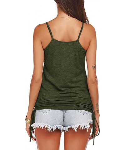 Women Summer Tank Tops Casual Spaghetti Strap Banded Bottom Loose Camisole Side Shirring Lace Up Shirts Army Green $11.51 Tanks