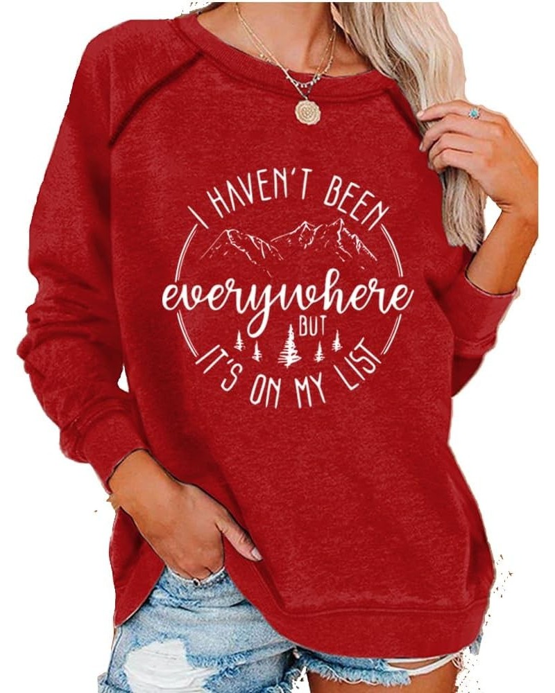 I Haven'T Been Everywhere But It'S On My List Long Sleeve Shirt Sweatshirt Women Casual Top Fun Graphic Red $14.52 Hoodies & ...