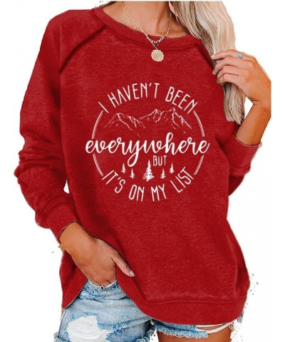 I Haven'T Been Everywhere But It'S On My List Long Sleeve Shirt Sweatshirt Women Casual Top Fun Graphic Red $14.52 Hoodies & ...