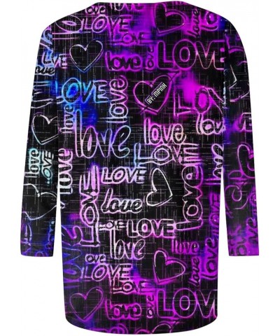 Women's 3/4 Sleeve Shirts Cute Valentine's Day Love Print Graphic Tees Blouses Casual Plus Size Basic Tops Pullover 3-purple ...