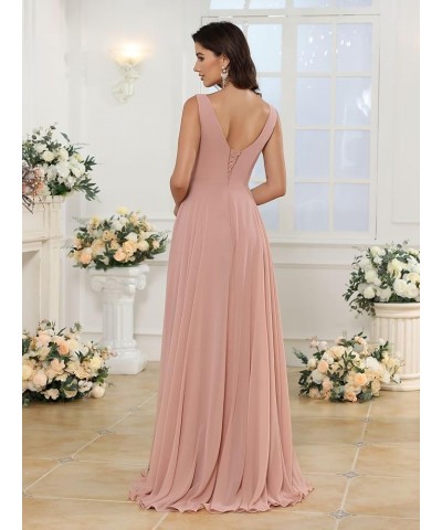 Women's V Neck Bridesmaid Dresses for Women Chiffon Ruched Formal Evening Dress with Silt PU119 Fuchsia $34.10 Dresses