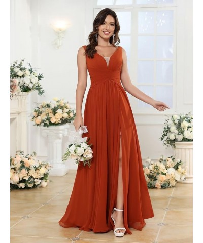 Women's V Neck Bridesmaid Dresses for Women Chiffon Ruched Formal Evening Dress with Silt PU119 Fuchsia $34.10 Dresses