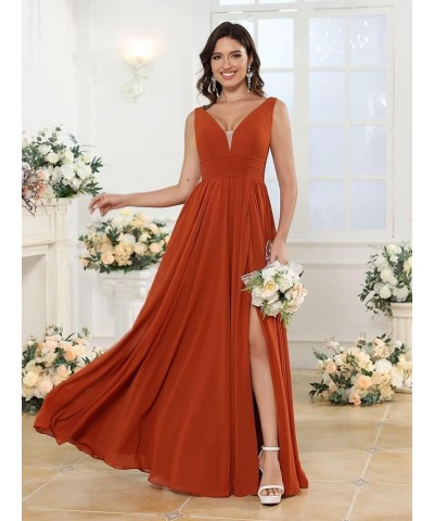 Women's V Neck Bridesmaid Dresses for Women Chiffon Ruched Formal Evening Dress with Silt PU119 Fuchsia $34.10 Dresses