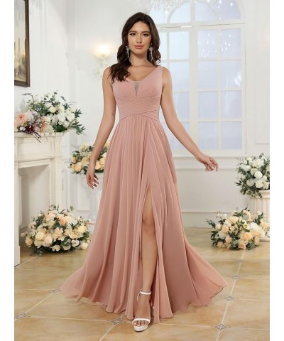 Women's V Neck Bridesmaid Dresses for Women Chiffon Ruched Formal Evening Dress with Silt PU119 Fuchsia $34.10 Dresses