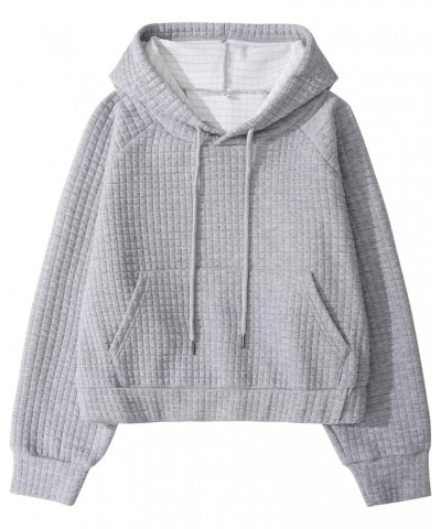 Women's Casual Long Sleeve Waffle Hoodie Drawstring Pullover Sweatshirts Crop Top with Pockets Lightgrey $18.55 Hoodies & Swe...