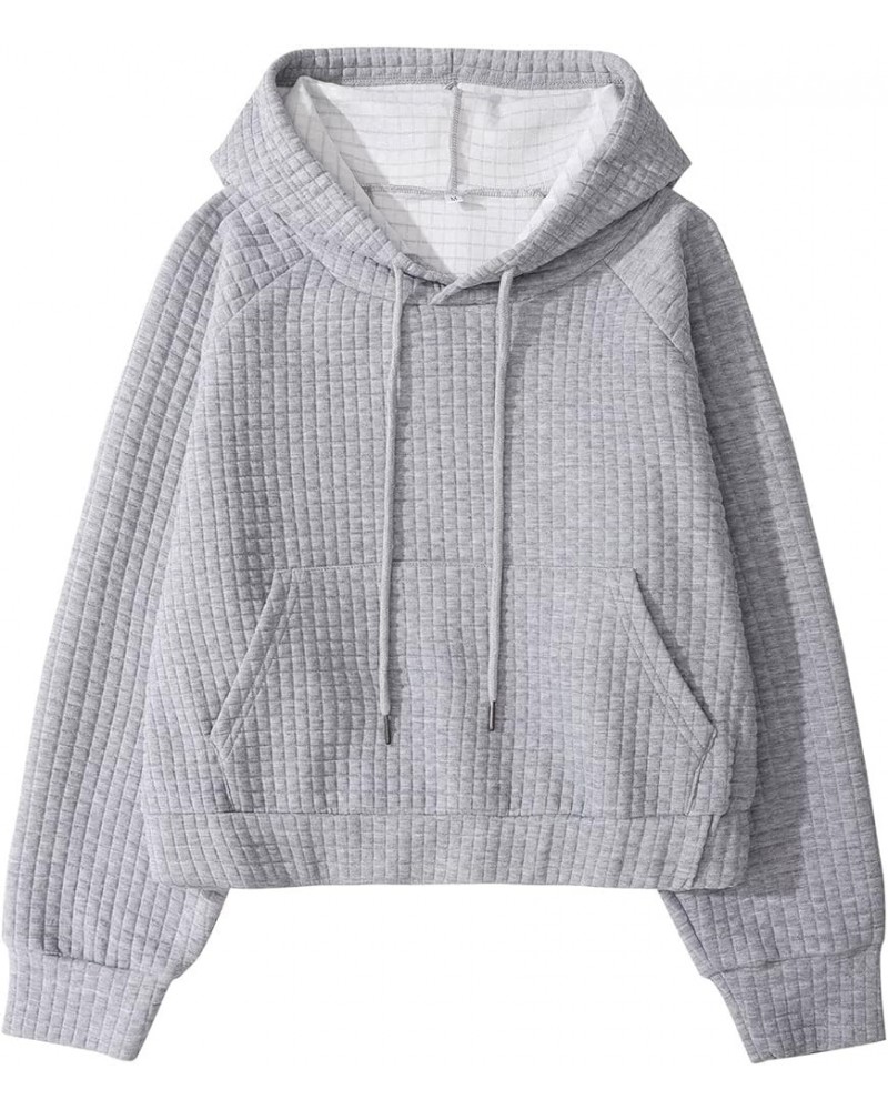 Women's Casual Long Sleeve Waffle Hoodie Drawstring Pullover Sweatshirts Crop Top with Pockets Lightgrey $18.55 Hoodies & Swe...