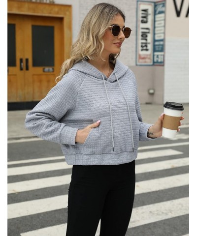 Women's Casual Long Sleeve Waffle Hoodie Drawstring Pullover Sweatshirts Crop Top with Pockets Lightgrey $18.55 Hoodies & Swe...