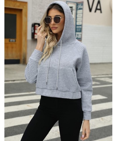 Women's Casual Long Sleeve Waffle Hoodie Drawstring Pullover Sweatshirts Crop Top with Pockets Lightgrey $18.55 Hoodies & Swe...