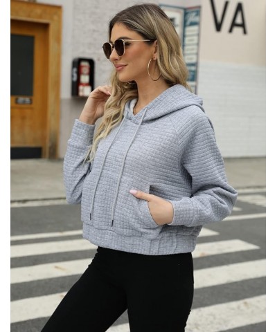 Women's Casual Long Sleeve Waffle Hoodie Drawstring Pullover Sweatshirts Crop Top with Pockets Lightgrey $18.55 Hoodies & Swe...