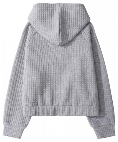 Women's Casual Long Sleeve Waffle Hoodie Drawstring Pullover Sweatshirts Crop Top with Pockets Lightgrey $18.55 Hoodies & Swe...