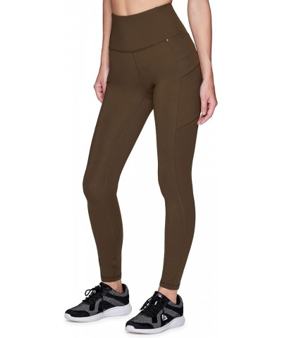 Women's Basic Full Length High Waist Fleece Lined Legging with Pockets Pinnacle Brown $25.57 Activewear