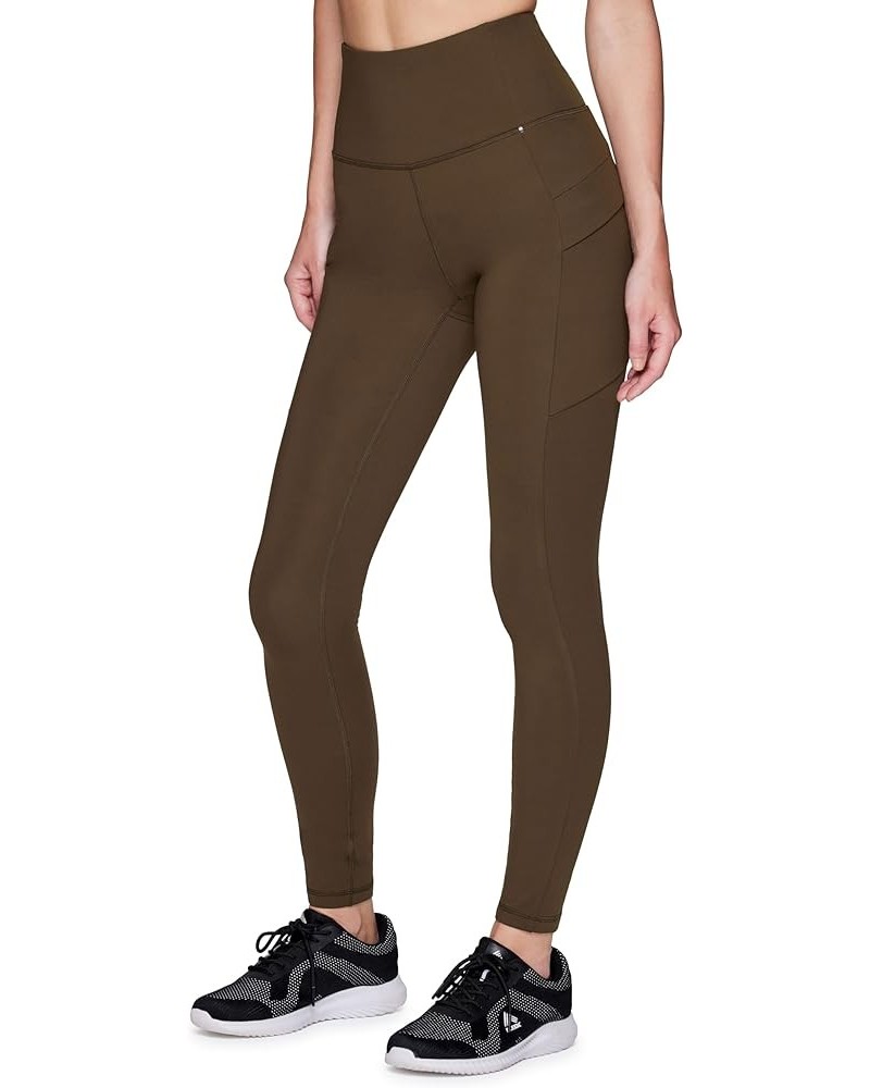 Women's Basic Full Length High Waist Fleece Lined Legging with Pockets Pinnacle Brown $25.57 Activewear