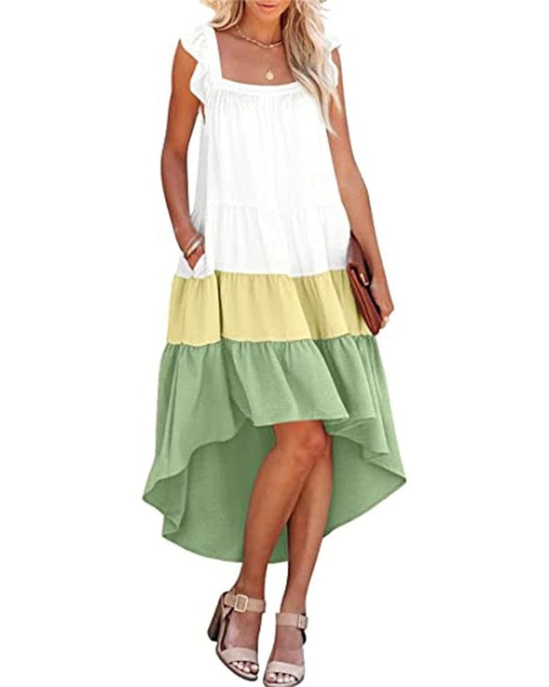 Bohemian Summer Dresses for Women 2022 Sleeveless Ruffle Tiered Maxi Dress Spaghetti Strap Long Beach Sun Dresses Color Block...