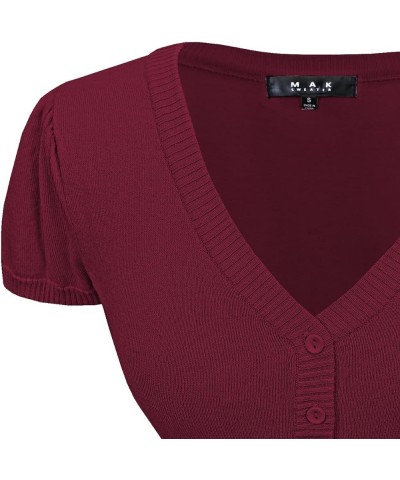 Women's Cropped Bolero Cardigan – Short Sleeve V-Neck Basic Classic Casual Button Down Knit Soft Sweater Top (S-4XL) Burgundy...