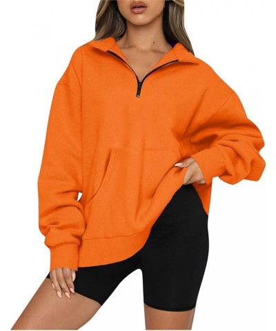 Women's Long Sleeve Quarter Zip Sweatshirt Casual Fall Winter Solid Color Hoodies Y2K Oversized Pullover Tops 17orange $8.90 ...