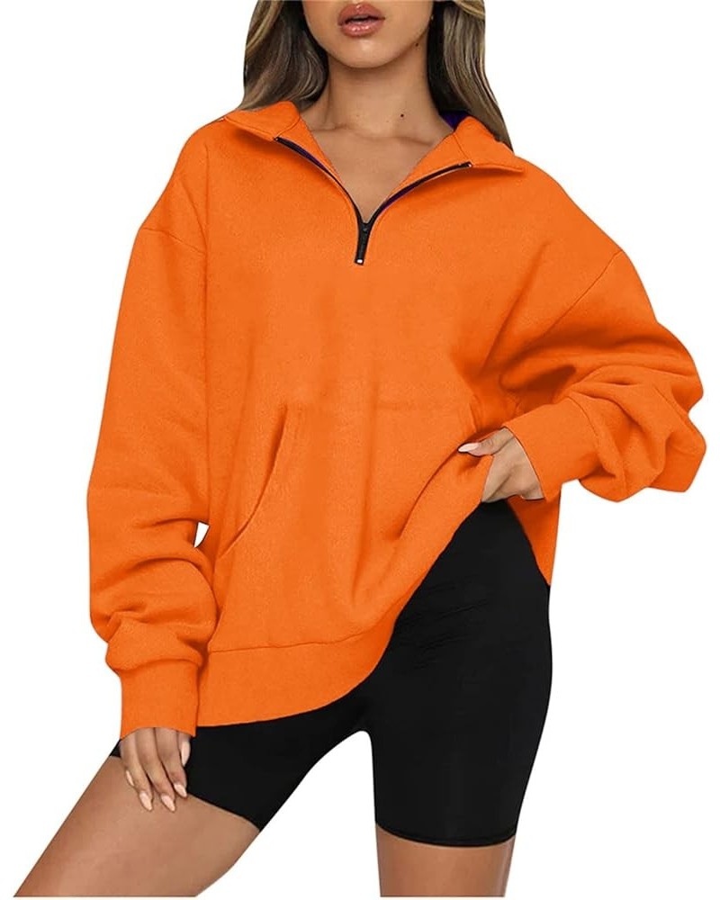 Women's Long Sleeve Quarter Zip Sweatshirt Casual Fall Winter Solid Color Hoodies Y2K Oversized Pullover Tops 17orange $8.90 ...