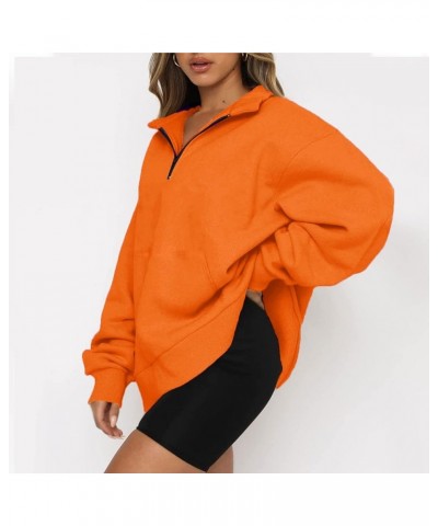 Women's Long Sleeve Quarter Zip Sweatshirt Casual Fall Winter Solid Color Hoodies Y2K Oversized Pullover Tops 17orange $8.90 ...