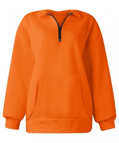 Women's Long Sleeve Quarter Zip Sweatshirt Casual Fall Winter Solid Color Hoodies Y2K Oversized Pullover Tops 17orange $8.90 ...