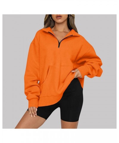 Women's Long Sleeve Quarter Zip Sweatshirt Casual Fall Winter Solid Color Hoodies Y2K Oversized Pullover Tops 17orange $8.90 ...