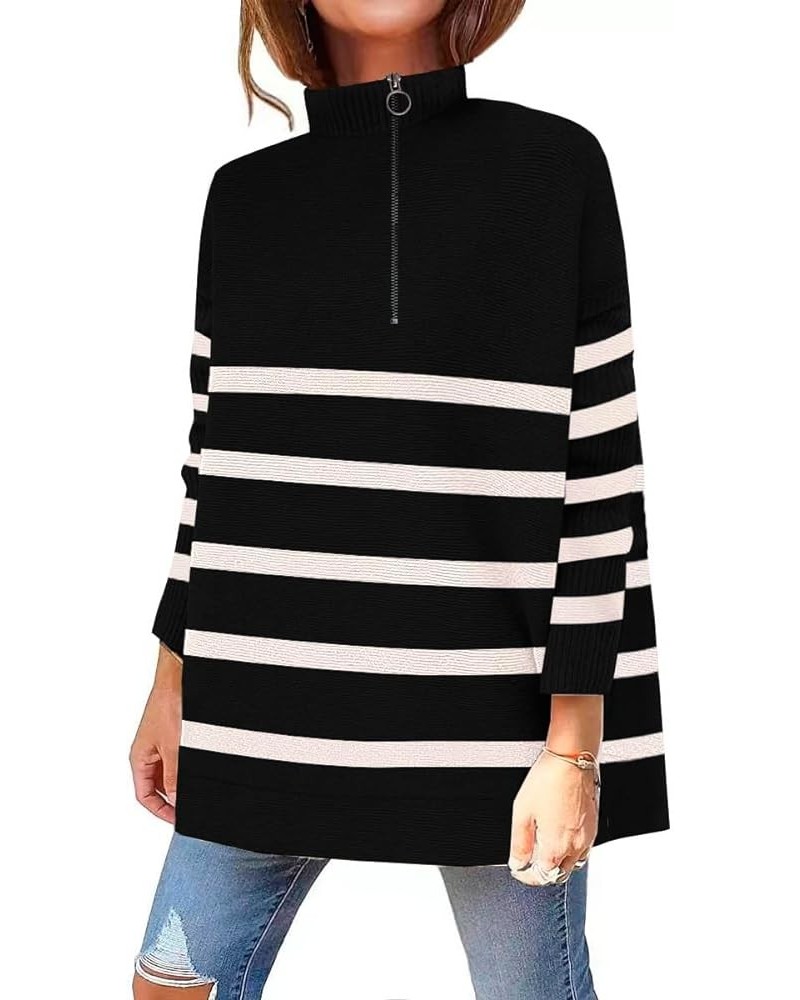 Women's Turtleneck Oversized Sweaters Long Sleeve Split Hem Striped Knit Pullover Tops St006blackstripe $17.20 Others