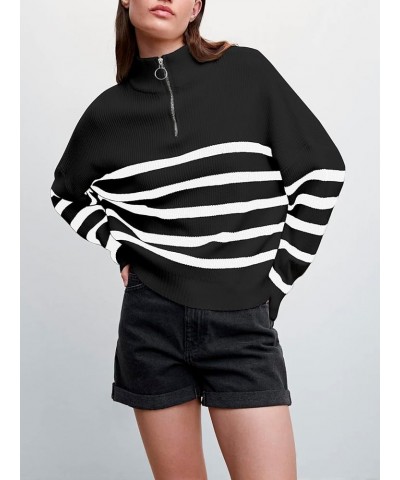 Women's Turtleneck Oversized Sweaters Long Sleeve Split Hem Striped Knit Pullover Tops St006blackstripe $17.20 Others