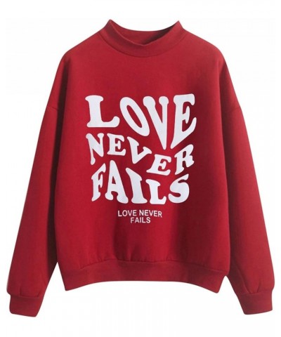 Sweatshirts for Women, Womens Long Sleeve Crew Neck Pullover Blouses Letter Print Casual Lightweight Loose Tee Shirts Red $8....