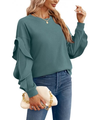 Womens Fall Tops Ruffle Long Sleeve Sweatshirts Lightweight Crewneck Tunic Dressy Casual 05-blue $11.39 Hoodies & Sweatshirts