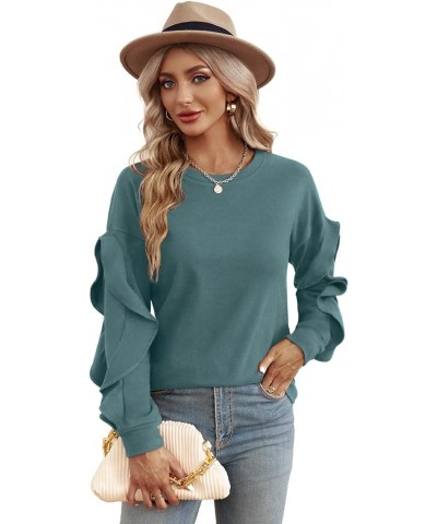 Womens Fall Tops Ruffle Long Sleeve Sweatshirts Lightweight Crewneck Tunic Dressy Casual 05-blue $11.39 Hoodies & Sweatshirts