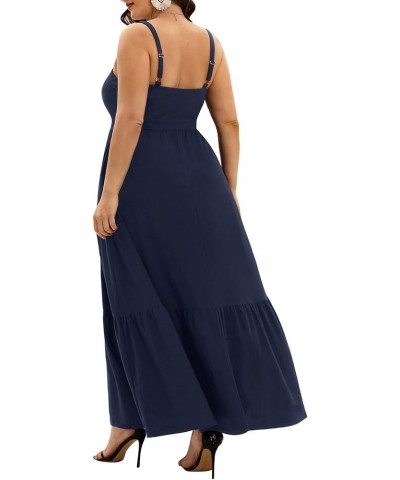 Women's Plus Size Maxi Dress Summer Spaghetti Strap Ruched Bust Tiered Long Casual Flowy Sundress Navy Blue $19.03 Dresses