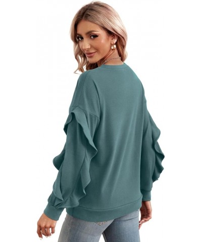 Womens Fall Tops Ruffle Long Sleeve Sweatshirts Lightweight Crewneck Tunic Dressy Casual 05-blue $11.39 Hoodies & Sweatshirts