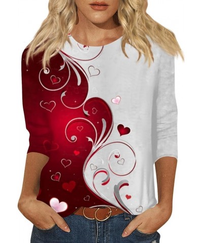 Valentines Day Shirts Women Valentine's Day Print Shirt 3/4 Sleeve Tshirt Top Blouse Tee Holiday Clothes Q 03-wine $7.36 Acti...